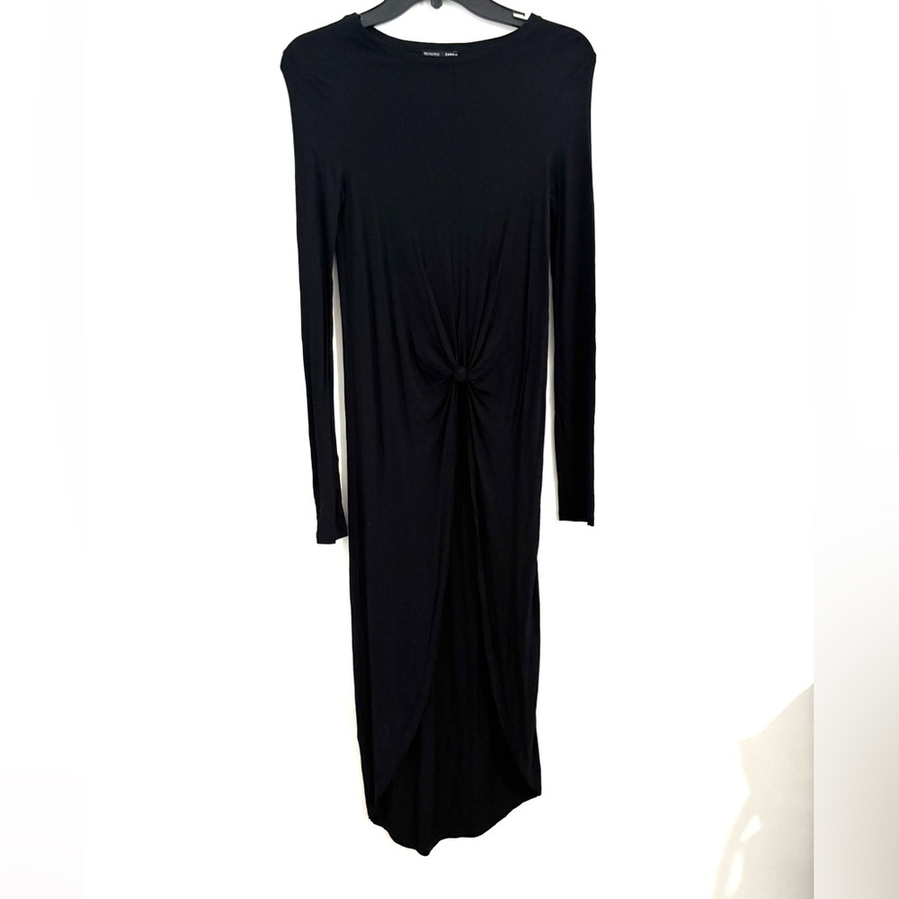ZARA WB Collection Size S Black‎ Long Sleeve Dress with Knot Detail